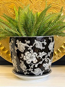 Cachepot em Ceramica - Preto e Branco - 25,5CM