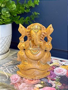 Ganesha Decorativa - Madeira - 12,5cm