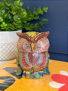 Coruja Decorativa - Madeira - Pintado à mão - 10,5cm