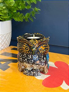 Coruja - Porta Vela - Madeira - Pintado à mão - 8cm