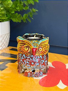 Coruja - Porta Vela - Madeira - Pintado à mão - 8cm