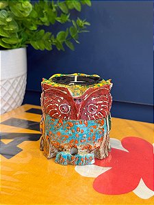 Coruja - Porta Vela - Madeira - Pintado à mão - 8cm