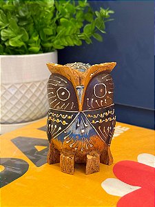 Coruja Decorativa - Madeira - Pintado à mão - 10cm