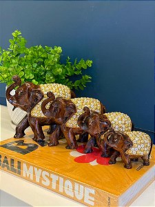 Familia Elefante Decorativo - Madeira - Com Aplique