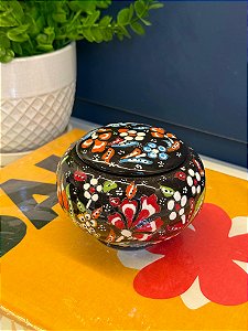 Pote - Cerâmica - Pintado à mão - Turquia - Preto e Colorido