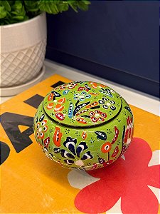 Pote - Cerâmica - Pintado à mão - Turquia - Verde e Colorido