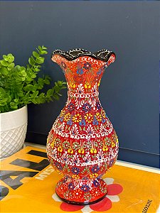 Vaso - Cerâmica - Pintado à mão - Turquia - Vermelho e Laranja - 24CM