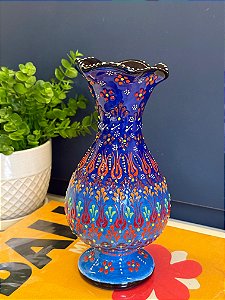Vaso - Cerâmica - Pintado à mão - Turquia - Azul - 24CM