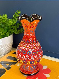 Vaso - Cerâmica - Pintado à mão - Turquia - Laranja - 24CM