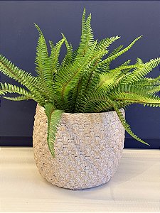 Cachepot em Cimento - Branco - Relevo - 21CM