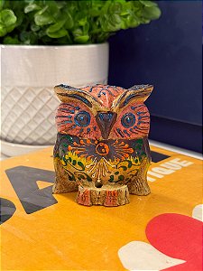 Coruja Decorativa - Madeira - Pintado à mão - 8cm