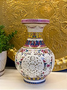 Vaso - Cerâmica - Branco e Colorido - 29CM