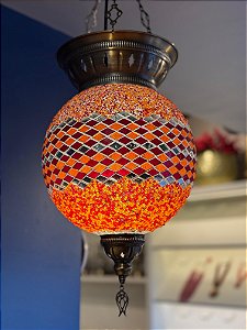Luminária de Teto Turca Grande Laranja e Vermelha