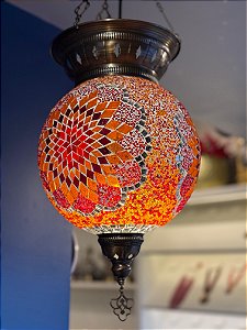 Luminária de Teto Turca Grande Laranja e Vermelha