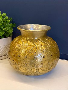 Vaso Alumínio - Martelado - Dourado