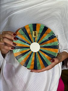 Bolsa Clutch em Resina - Colorida - Com Alça Dourada