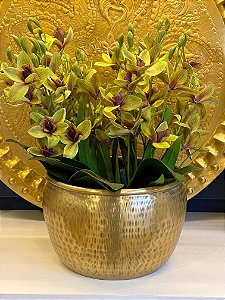 Cachepot em Alumínio  - Martelado - Dourado - 26,5CM