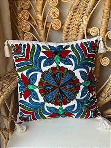 Capa de Almofada Bordada Tassel 45x45 Branca