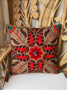 Capa de Almofada Bordada Tassel 45x45 Marrom