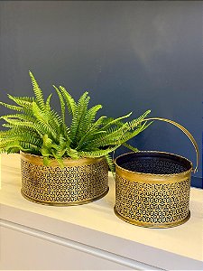 Par de Cachepot em Metal - Dourado