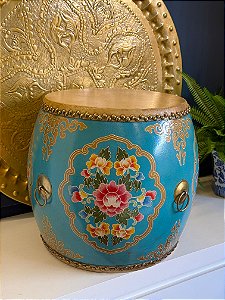 Tamborete - Garden Seat - Pintado à mão - Turquesa