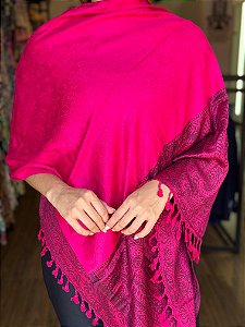 Pashmina de Viscose - Estampada - Pink e Preto