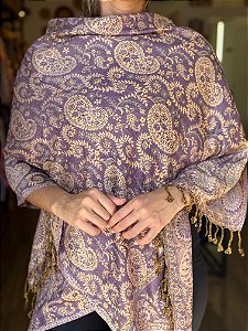 Pashmina de Viscose - Estampada - Dupla Face - Lilás e Bege