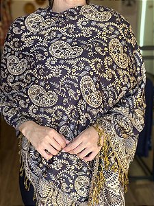 Pashmina de Viscose - Estampada - Dupla Face - Roxo e Bege