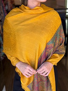 Pashmina de Viscose - Estampada - Amarelo e Colorido