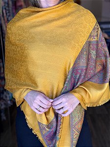 Pashmina de Viscose - Estampada - Amarelo e Colorida
