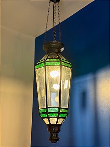 Luminária de Teto - Metal e Vidro - Verde - G