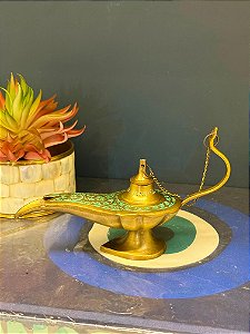 Lâmpada Mágica - Metal - Dourada e Verde - 15,5CM