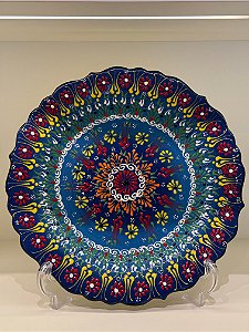 Prato de Parede - Decorativo - Turquia - Cerâmica - Alto Relevo - Azul - Grande