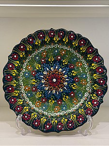 Prato de Parede - Decorativo - Turquia - Cerâmica - Alto Relevo - Verde - Grande