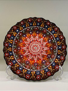 Prato de Parede - Turquia - Decorativo - Cerâmica - Relevo - Marrom - Médio