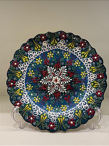 Prato de Parede - Turquia - Decorativo - Cerâmica - Relevo - Verde - Médio