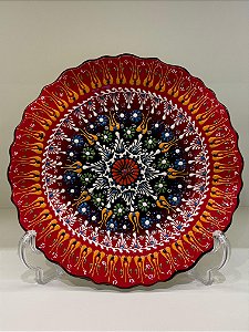 Prato de Parede - Turquia - Decorativo - Cerâmica - Relevo - Vermelho - Médio