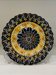 Prato de Parede - Turquia - Decorativo - Cerâmica - Relevo - Preto e Amarelo - Médio
