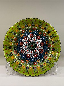 Prato de Parede - Turquia - Decorativo - Cerâmica - Relevo - Verde - Médio