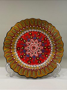 Prato de Parede - Turquia - Decorativo - Cerâmica - Relevo - Mostarda - Médio