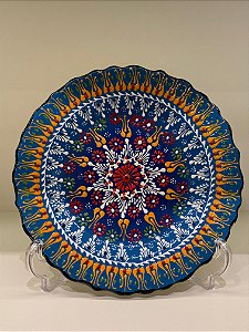 Prato de Parede - Turquia - Decorativo - Cerâmica - Relevo - Azul Claro  - Médio