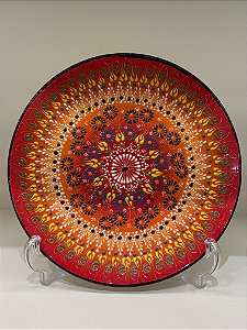 Prato de Parede - Turquia - Decorativo - Cerâmica - Relevo - Laranja  - Médio