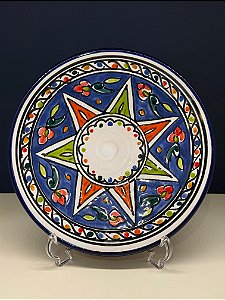Prato de Parede Pequeno - Tunísia - Decorativo - Cerâmica - Pintado à mão -  Azul e Colorido