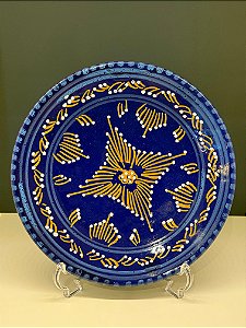 Prato de Parede Pequeno - Tunísia - Decorativo - Cerâmica - Pintado à mão -  Azul e Amarelo