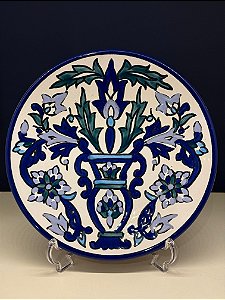 Prato de Parede Pequeno - Tunísia - Decorativo - Cerâmica - Pintado à mão - Azul, Lilás e Verde