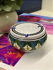 Cinzeiro Marroquino - Pintado á mão  - Verde e Azul - G