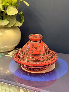 Tagine Saleiro Marroquino - Cerâmica - Pitando à mão - Vermelho