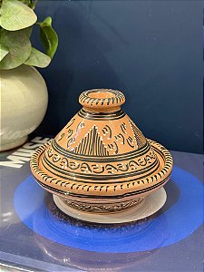 Tagine Saleiro Marroquino - Cerâmica - Pitando à mão - Bege