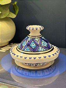 Tagine Saleiro Marroquino - Cerâmica - Pitando à mão - Roxo e Azul