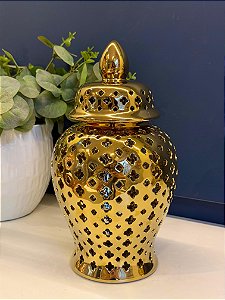 Potiche  - Cerâmica - Dourado - 28cm